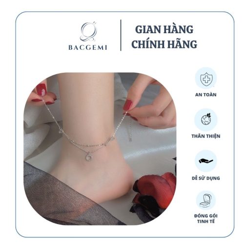 Lắc Chân Bạc Nữ Dây Đôi Đính Đá Charm Tròn