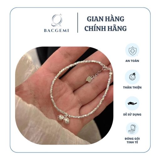 Lắc chân bạc nữ hạt vụn bạc mix charm trúc chuông