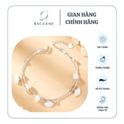 Lắc chân bạc nữ dây đôi lá cọ kết hợp hạt bi tròn