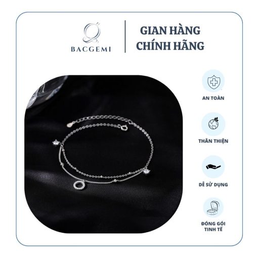 Lắc Chân Bạc Nữ Dây Đôi Đính Đá Charm Tròn